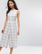 Native Youth Relaxed Jumpsuit With Tie Waist In Large Gingham - White