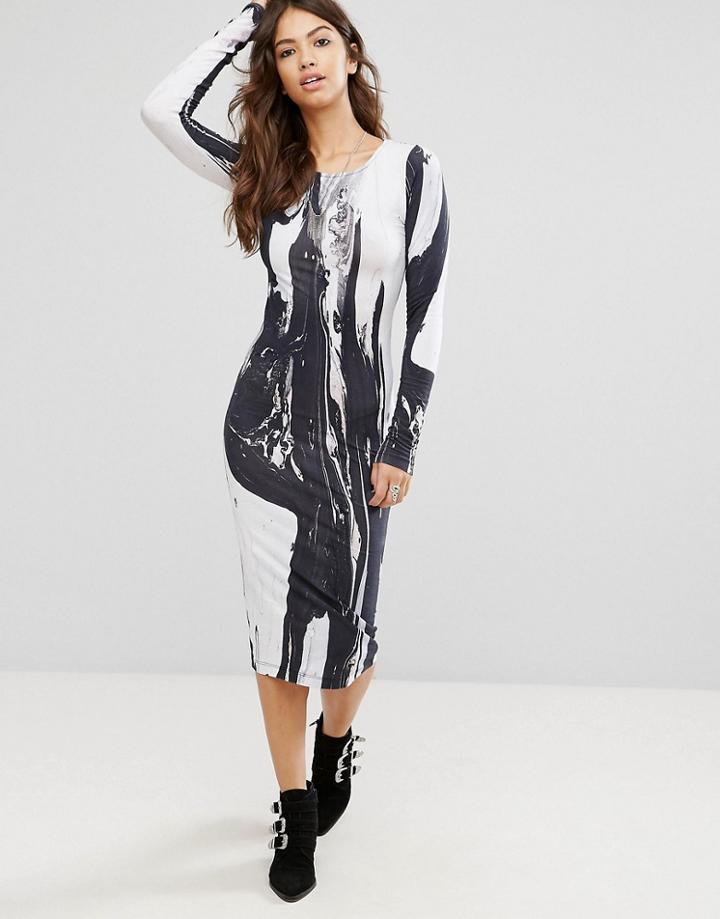 Religion Print Bodycon Midi Dress - Gray
