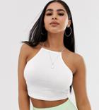 Asos Design Petite Crop Top With High Neck And Skinny Straps In White - White