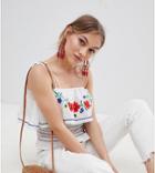 Asos Design Petite Shirred Cami With Embroidery - Multi