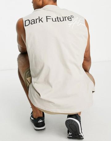Asos Dark Future Active Oversized Training Sleeveless T-shirt With Back Print-neutral