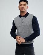 Fred Perry Jacquard Knitted Polo Shirt In Navy - Navy