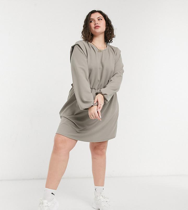 Only Curve Jersey Mini Dress With Strong Shoulder In Gray-multi