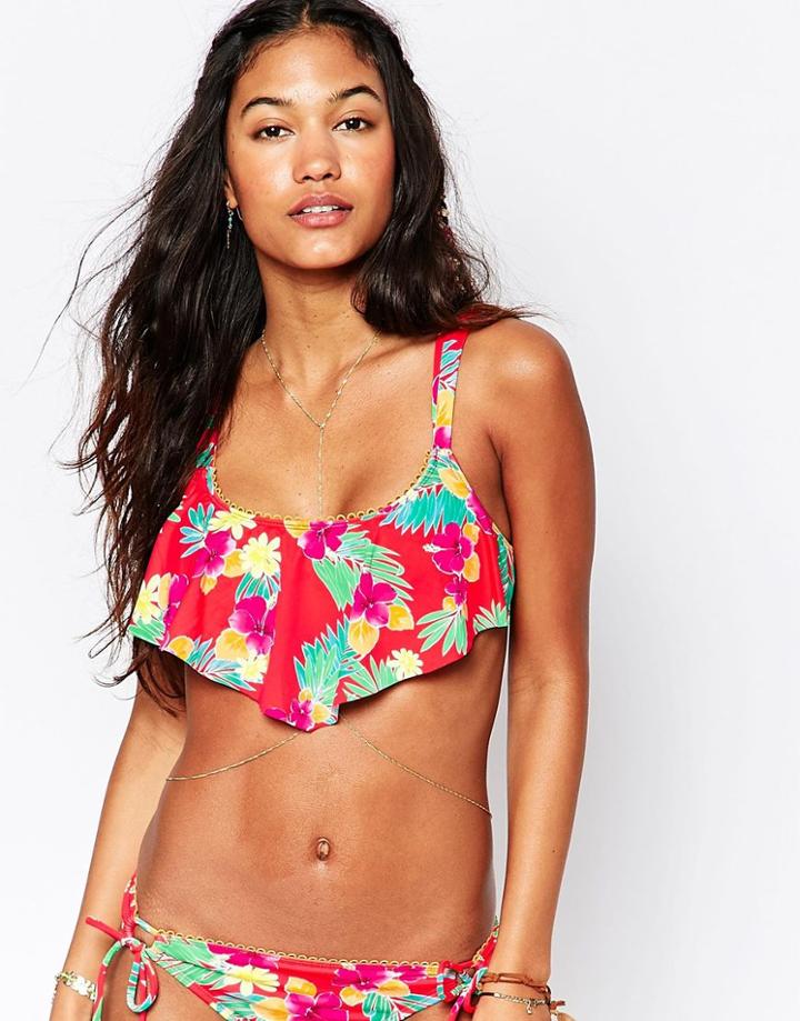 Hobie Tropical Flounce Bikini Top - Red