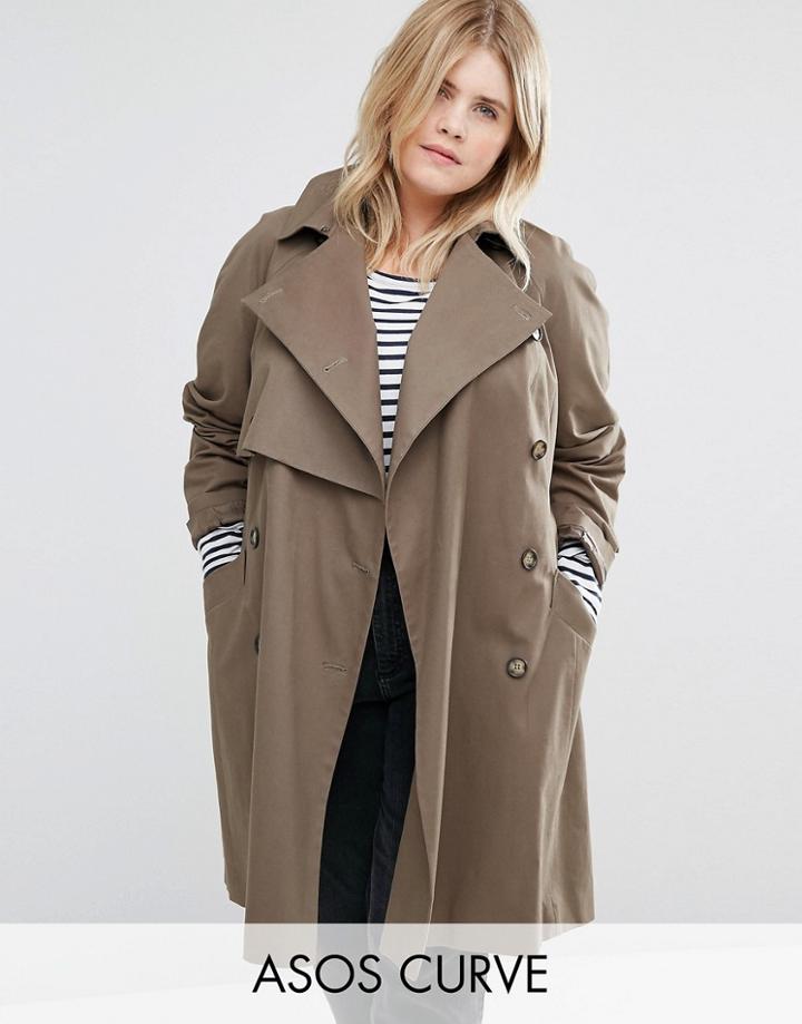 Asos Curve Trench With Deep Storm Flap - Green