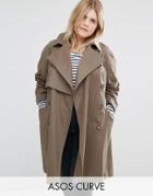 Asos Curve Trench With Deep Storm Flap - Green
