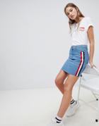 Daisy Street Denim Skirt With Sports Tape Detail-blue