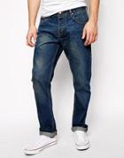 Asos Straight Jeans In Mid Wash - Blue