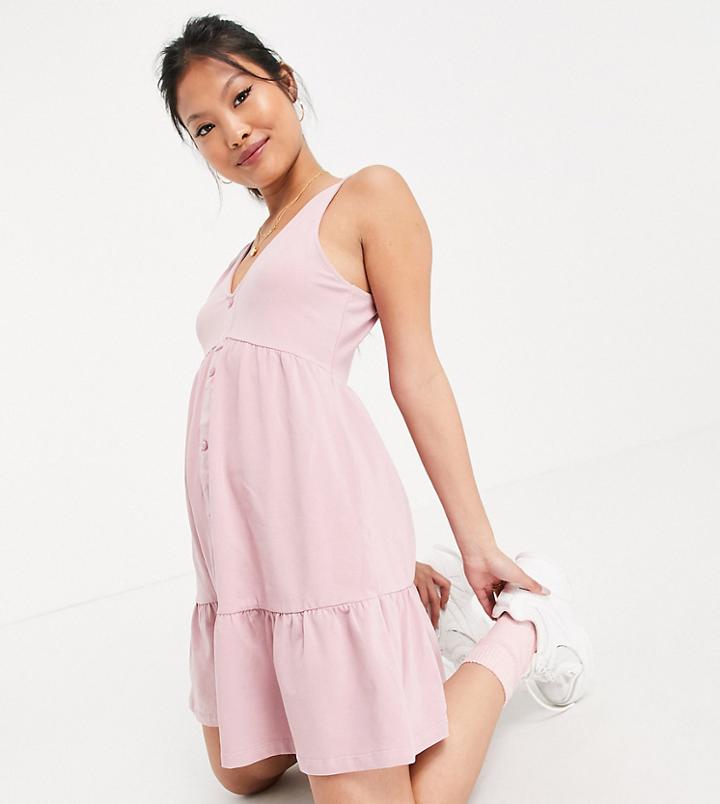 Asos Design Petite Button Through Smock Dress In Rose-pink
