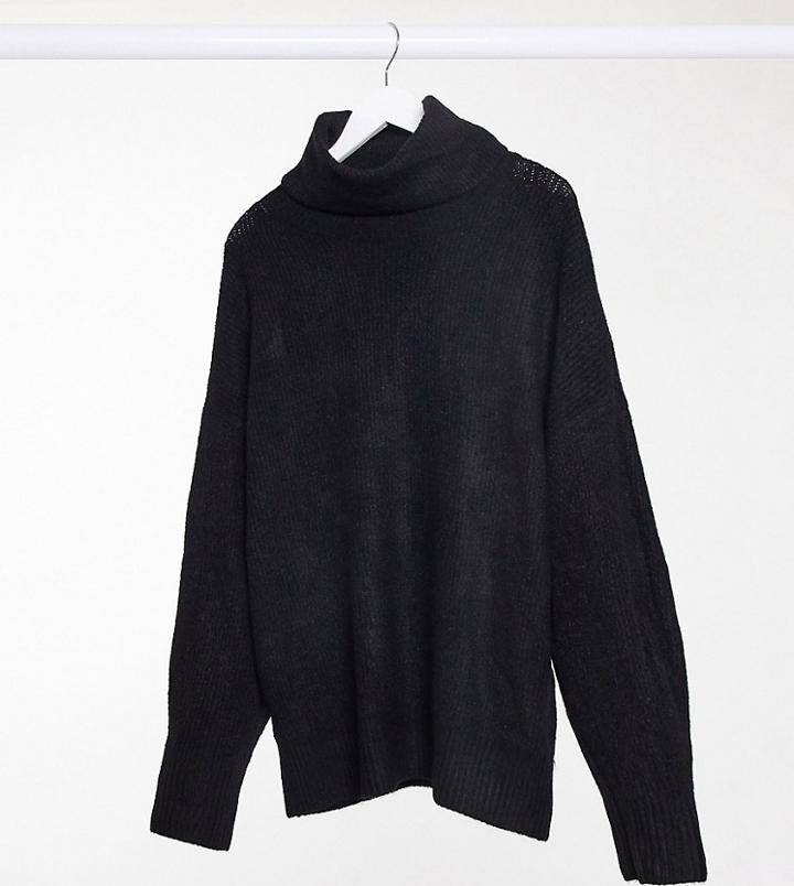 New Look Curve Longline Volume Sleeve Slouchy Roll-neck Sweater In Gray-black