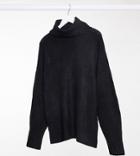 New Look Curve Longline Volume Sleeve Slouchy Roll-neck Sweater In Gray-black