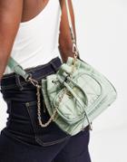 River Island Quilted Nylon Duffel Cross Body Bag In Khaki-green
