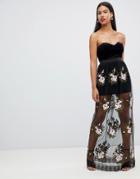 Rare London Lace Rose Maxi Dress - Black