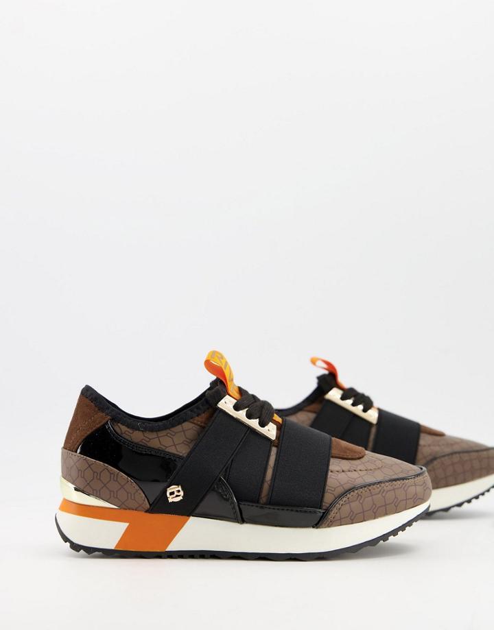 River Island Monogram Bandage Runner Sneakers In Brown