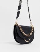 Aldo Bacabe Black Saddle Cross Body Bag With Woven Embroidered Strap