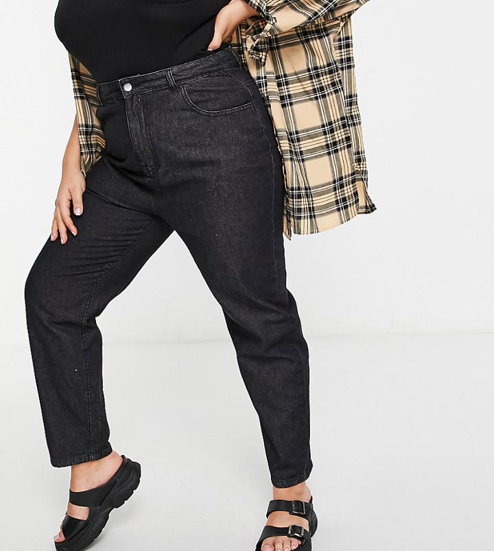 Daisy Street Plus Mom Jeans In Black Wash Denim