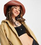 Reclaimed Vitage Inspired Leather Look Rain Hat In Brown