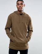 Asos Longline Hoodie In Khaki - Green