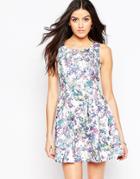 Qed London Floral Skater Dress - Purple