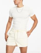 Asos Design Skinny Super Short Chino Shorts With Elastic Waist In Pastel Yellow