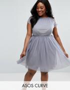 Asos Curve Premium Lace Tulle Mini Prom Dress - Gray