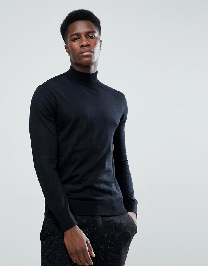 Stradivarius Merino Wool Turtleneck Sweater In Black - Black