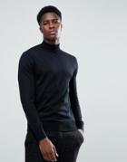 Stradivarius Merino Wool Turtleneck Sweater In Black - Black