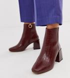 Asos Design Wide Fit Reed Heeled Ankle Boots In Brown Croc - Brown