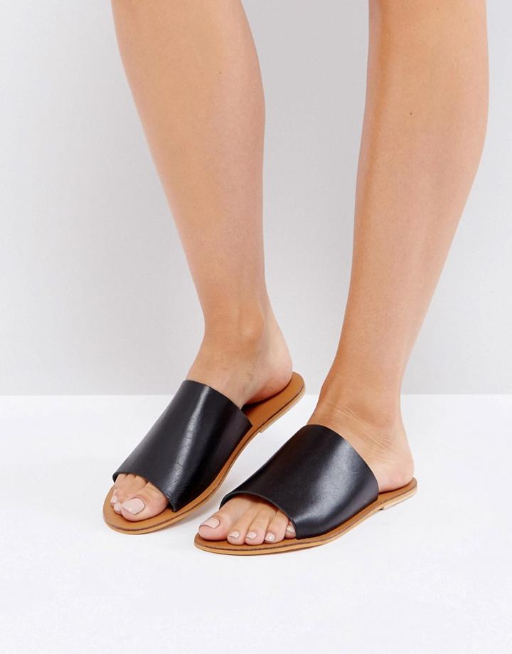 Warehouse Leather Slider Sandal - Black