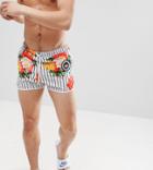 Hype Swim Shorts In Floral Stripe Exclusive To Asos - White