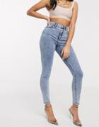 Asos Design High Rise Ridley 'skinny' Jean In Acid Wash Blue-blues