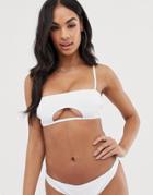 Asos Design Underboob Bandeau Bikini Top In White Textured Scuba Croc - White