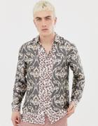 Asos Design Regular Fit Satin Mix & Match Paisley Print Shirt - Gray