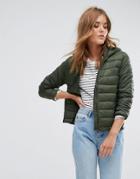 Pull & Bear Padded Jacket With Hood - Green