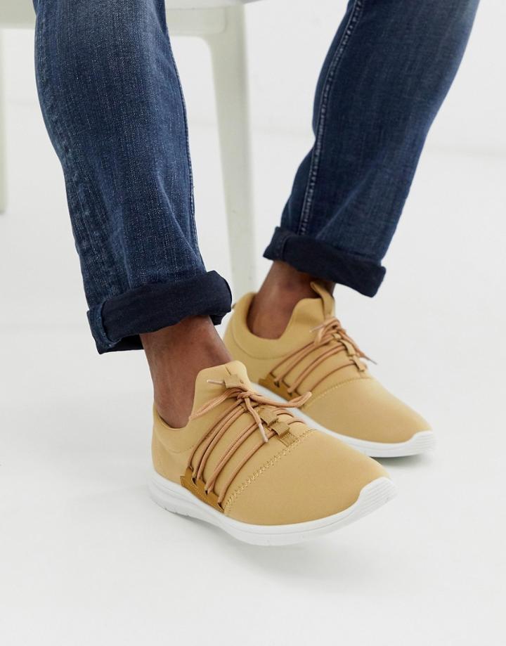 New Look Stone Lace Up Runner Sneakers - Stone