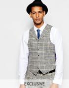 Feraud Premium 80% Wool Suit Vest In Houndstooth Check - Brown