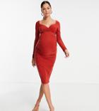 Missguided Maternity Slinky Wrap Midi Dress In Burgundy-red