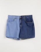 The Ragged Priest High Waisted Mom Shorts In Contrast Wash-blues