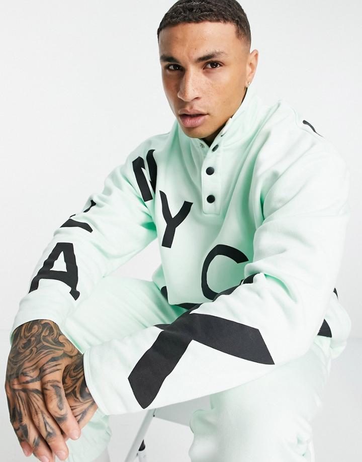 Asos Design Set Oversized Button Up Sweatshirt In Blue With Large City Text Prints-blues