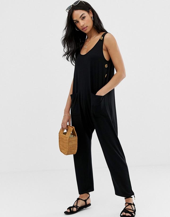 Asos Design Minimal Jumpsuit With Button Detail-black