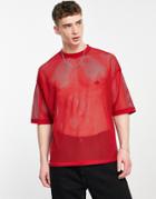 Asos Design Oversized T-shirt In Red Mesh