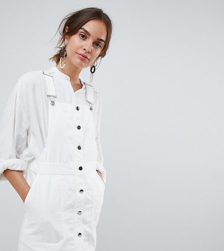Mango Button Through Overall Dress In White