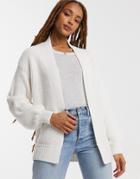 New Look Knit Balloon Sleeve Cardigan In White