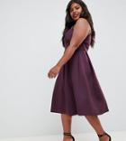 Asos Design Curve Scuba Trim Neck Prom Midi Dress - Purple