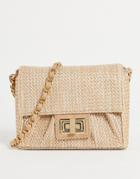 Asos Design Ruched Crossed Body Bag With Chain Strap In Straw-neutral