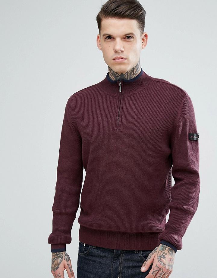 Ben Sherman Zipped High Neck Sweater - Red