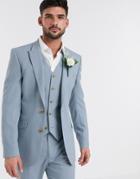 Asos Design Wedding Skinny Suit Jacket In Crosshatch In Soft Blue-blues