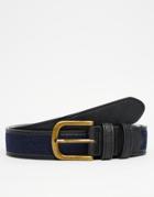 Asos Belt In Black Faux Leather With Navy Felt