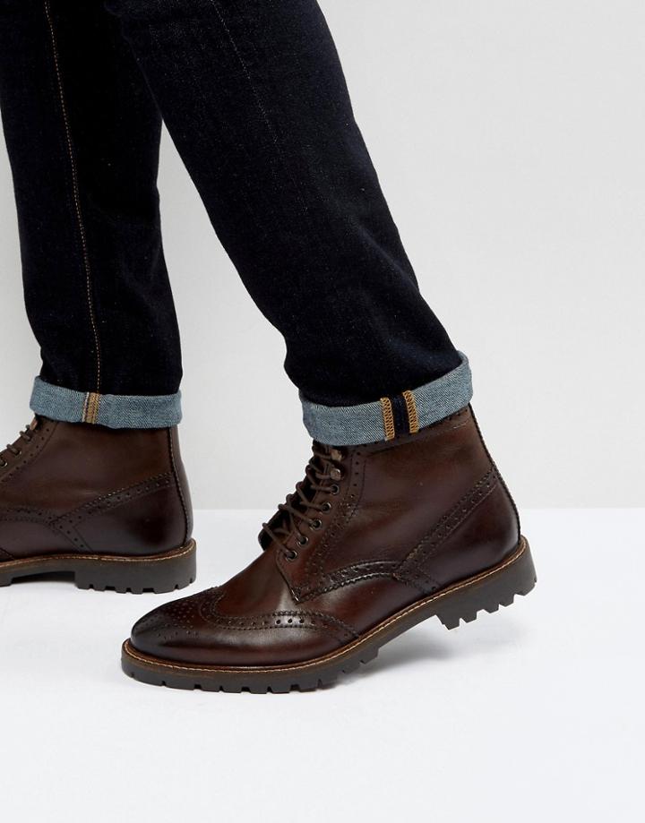 Base London Troop Leather Lace Up Boots In Brown - Brown