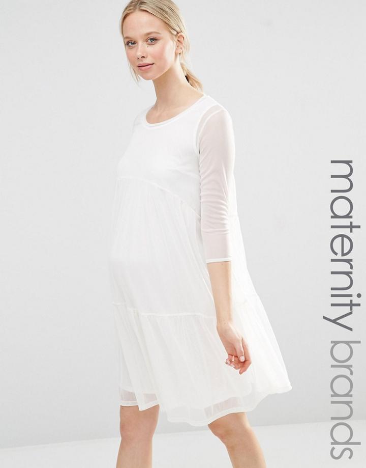 Bluebelle Maternity Tiered Ruffle Swing Dress - White